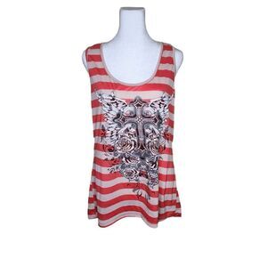 Y2K Red Ranch Cross Design Flowy Tank Top Womens Size XXL Red White